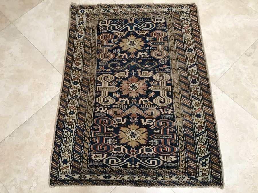 Antique Persian Tribal Rug Hand Knotted Wool Area Rug Measures 3'10' X 2'11' [Photo 2]