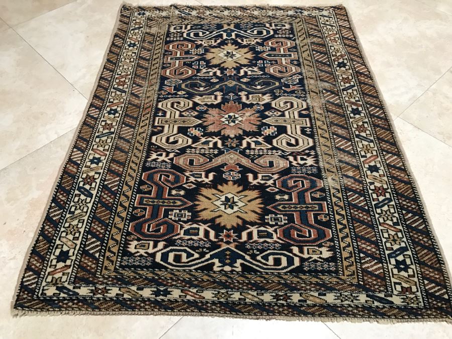 Antique Persian Tribal Rug Hand Knotted Wool Area Rug Measures 3'10' X 2'11' [Photo 3]