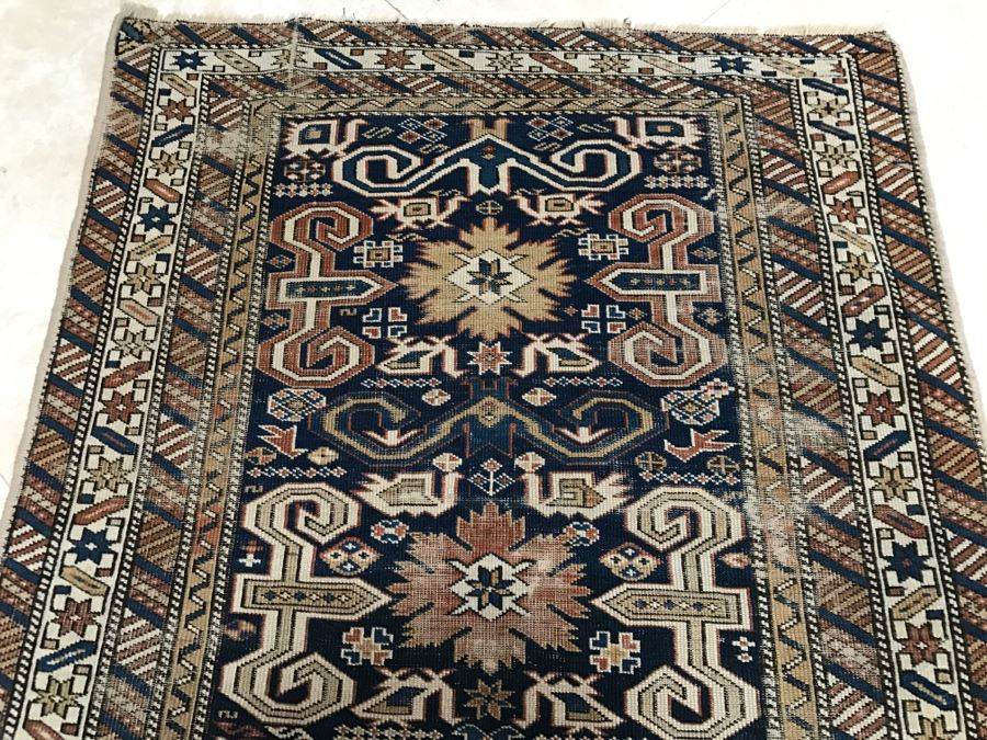 Antique Persian Tribal Rug Hand Knotted Wool Area Rug Measures 3'10' X 2'11' [Photo 9]