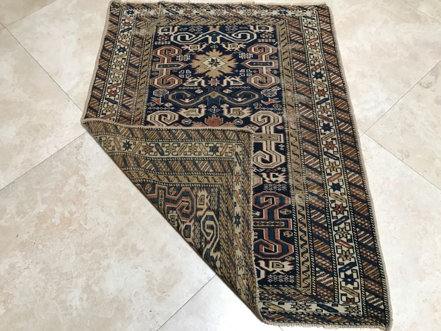 Antique Persian Tribal Rug Hand Knotted Wool Area Rug Measures 3'10' X 2'11' [Photo 12]