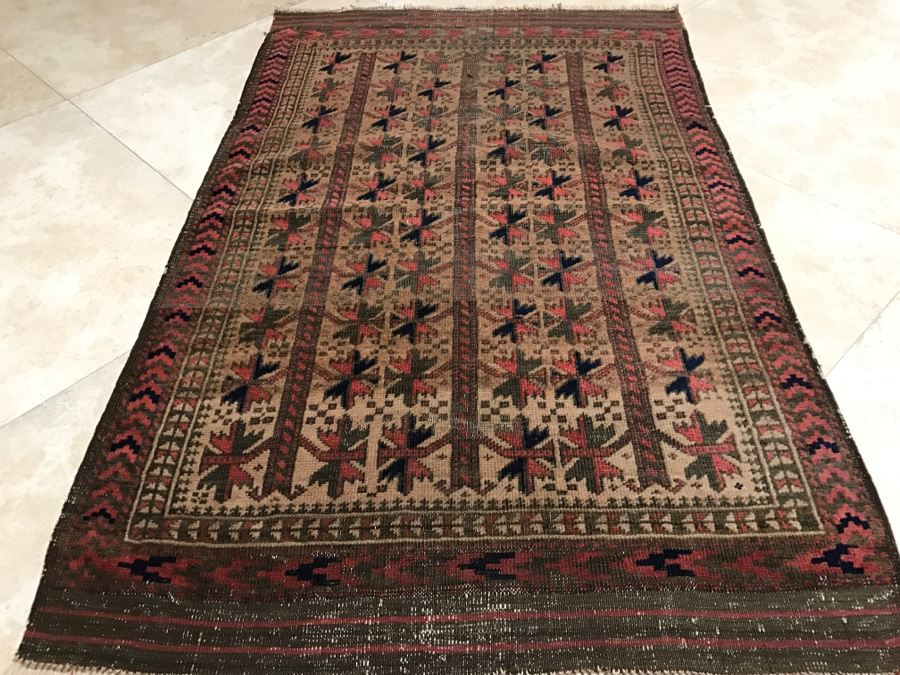 Antique Persian Tribal Rug Hand Knotted Wool Area Rug Measures 2'8' X 4'3' [Photo 1]