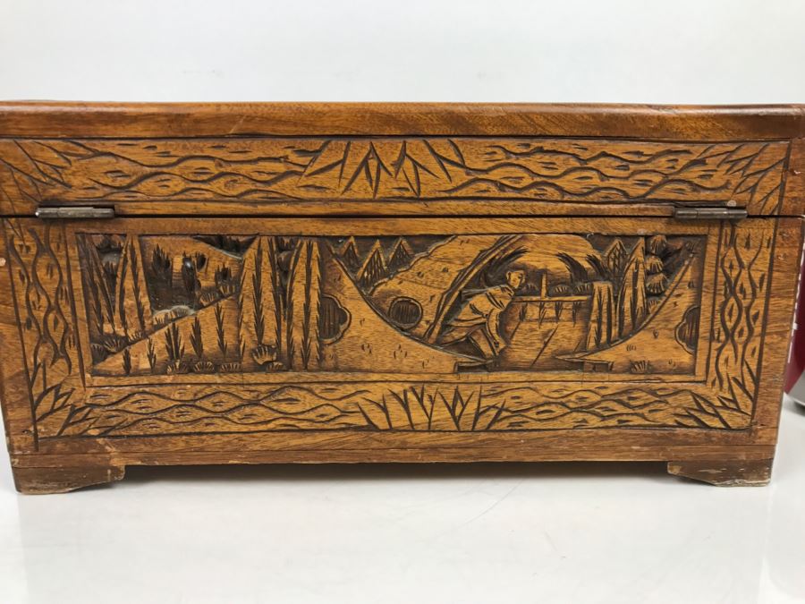 Vintage Asian Relief Carved Wooden Box Filled With Various Photographs And Ephemera - See All Photos [Photo 21]