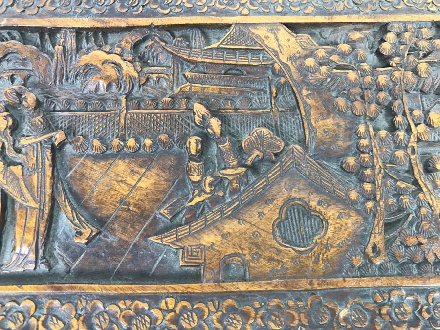 Vintage Asian Relief Carved Wooden Box Filled With Various Photographs And Ephemera - See All Photos [Photo 12]