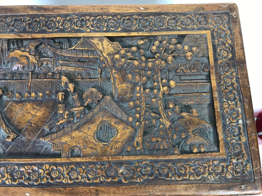 Vintage Asian Relief Carved Wooden Box Filled With Various Photographs And Ephemera - See All Photos [Photo 7]