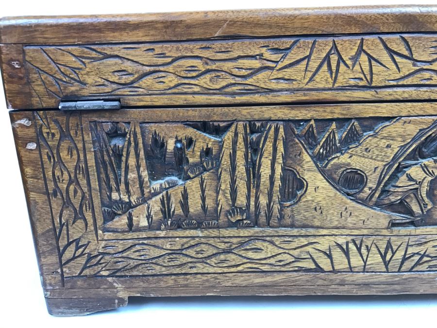 Vintage Asian Relief Carved Wooden Box Filled With Various Photographs And Ephemera - See All Photos [Photo 23]