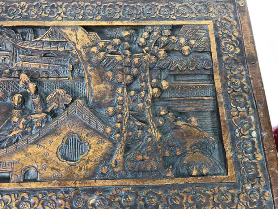 Vintage Asian Relief Carved Wooden Box Filled With Various Photographs And Ephemera - See All Photos [Photo 14]