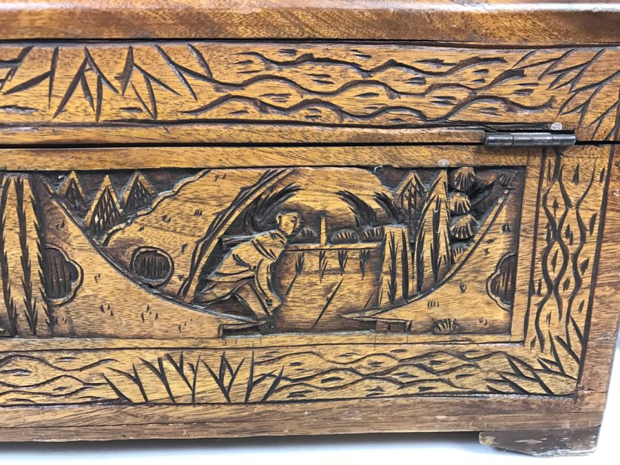 Vintage Asian Relief Carved Wooden Box Filled With Various Photographs And Ephemera - See All Photos [Photo 22]