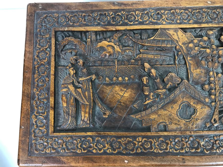 Vintage Asian Relief Carved Wooden Box Filled With Various Photographs And Ephemera - See All Photos [Photo 6]