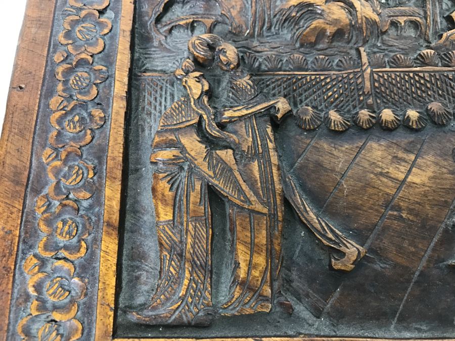 Vintage Asian Relief Carved Wooden Box Filled With Various Photographs And Ephemera - See All Photos [Photo 9]