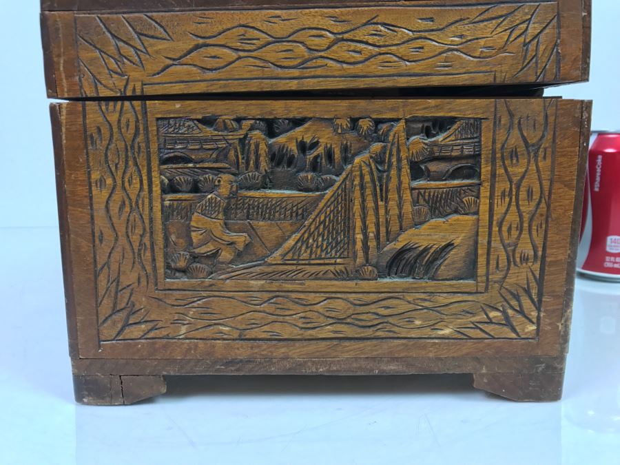 Vintage Asian Relief Carved Wooden Box Filled With Various Photographs And Ephemera - See All Photos [Photo 25]