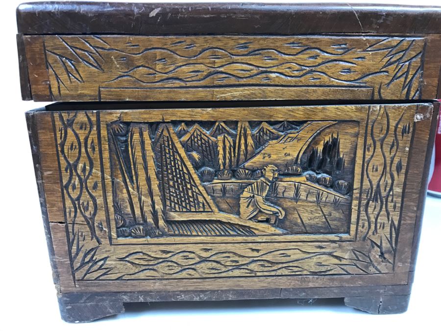Vintage Asian Relief Carved Wooden Box Filled With Various Photographs And Ephemera - See All Photos [Photo 18]