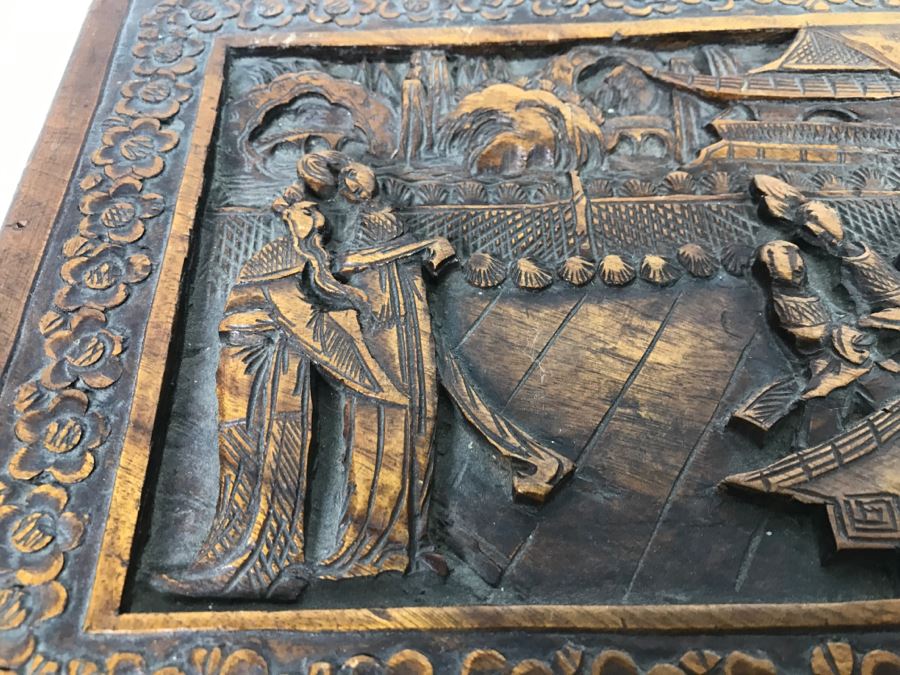 Vintage Asian Relief Carved Wooden Box Filled With Various Photographs And Ephemera - See All Photos [Photo 8]