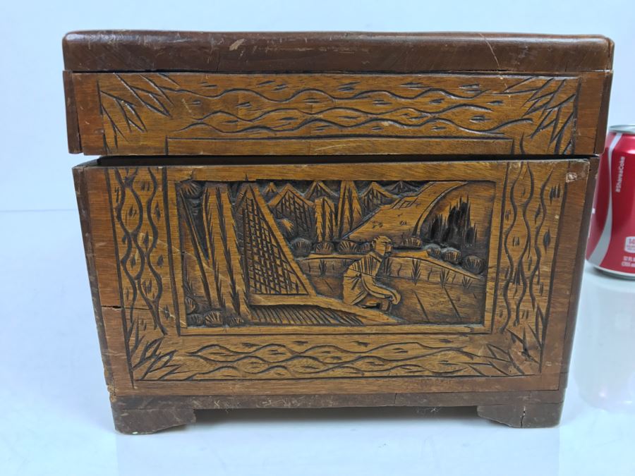 Vintage Asian Relief Carved Wooden Box Filled With Various Photographs And Ephemera - See All Photos [Photo 19]