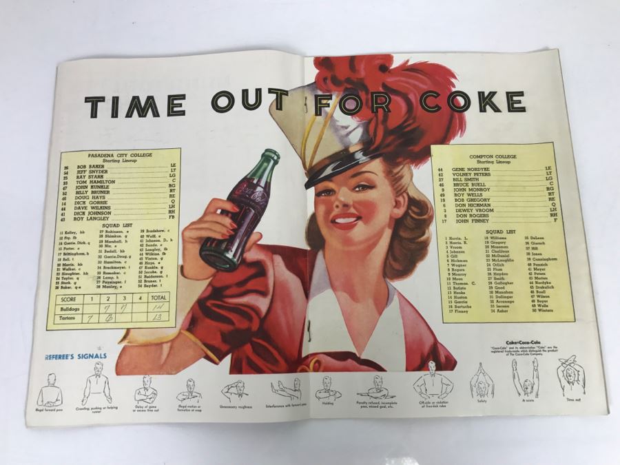 Vintage 1947 The Huddle Rose Bowl Pasadena Bulldogs Vs. Compton Tartars Official Football Program Vintage Coke Advertising [Photo 10]