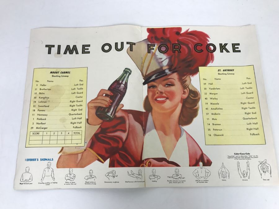 Vintage 1946 Compton Vs. Pasadena And 1947 Mt. Carmel Vs. St. Anthony's Official Souvenir Football Programs With Vintage Coke Advertising [Photo 12]
