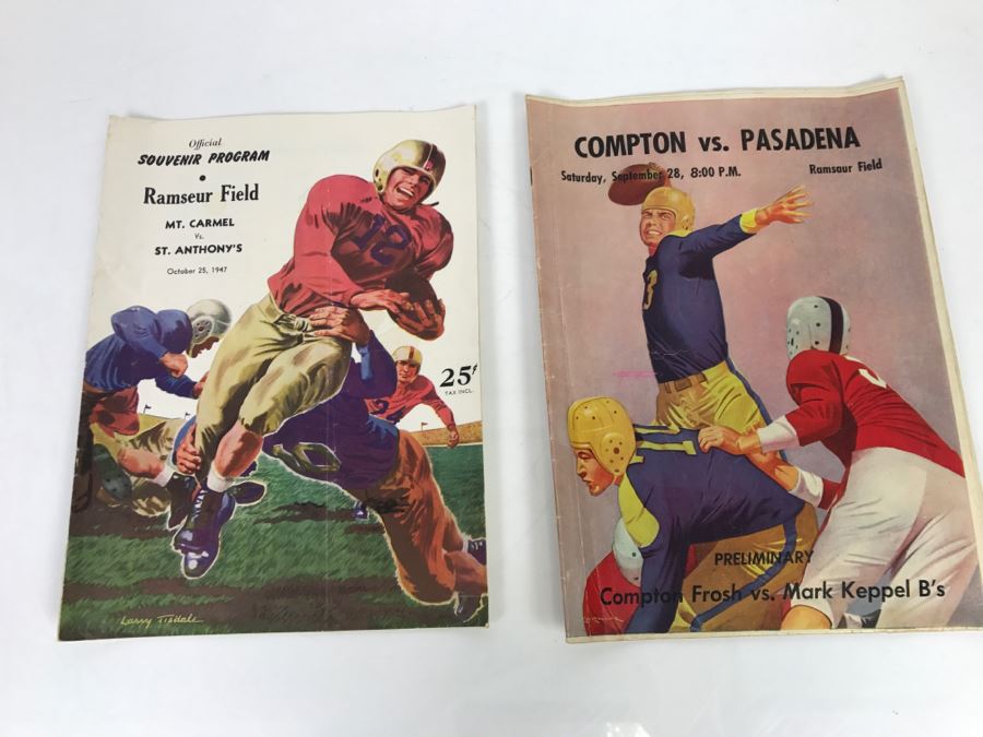 Vintage 1946 Compton Vs. Pasadena And 1947 Mt. Carmel Vs. St. Anthony's Official Souvenir Football Programs With Vintage Coke Advertising [Photo 1]
