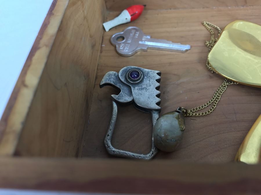 Vintage Cedar Box With Brass Accents Containing Various Collectibles Photographed See Photos [Photo 10]