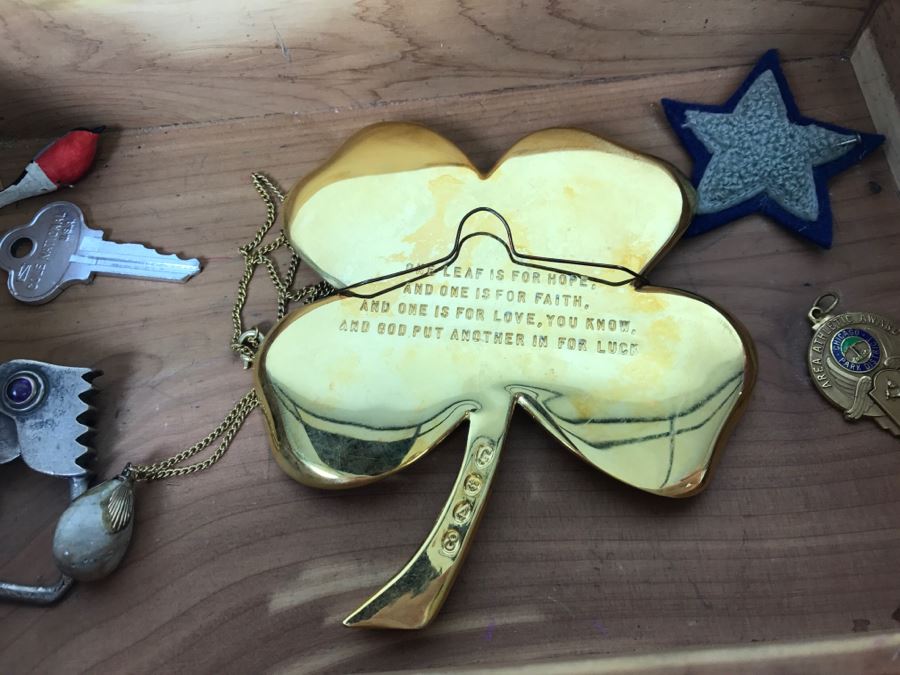 Vintage Cedar Box With Brass Accents Containing Various Collectibles Photographed See Photos [Photo 20]