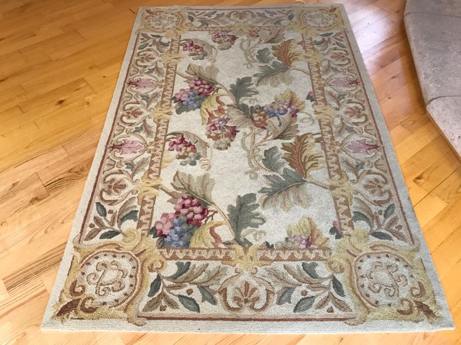Vintage Hooked Rug With Grape Floral Patterns [Photo 2]