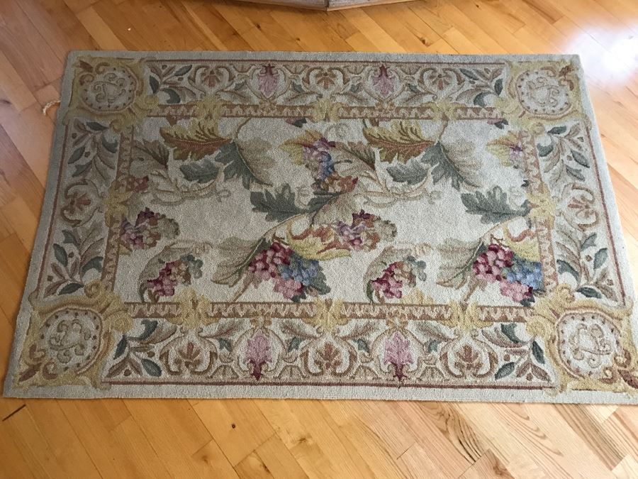 Vintage Hooked Rug With Grape Floral Patterns [Photo 4]