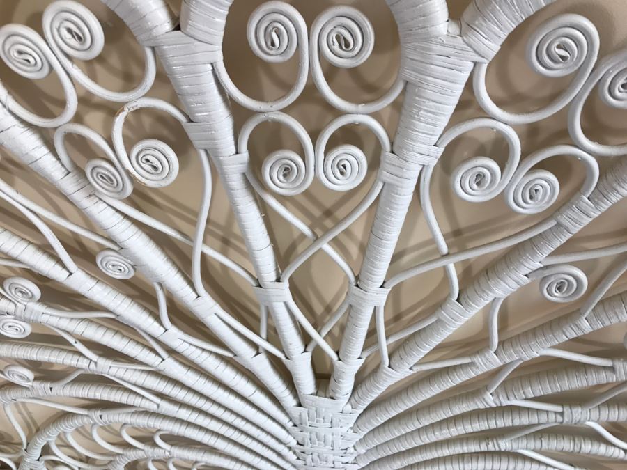 Pair Of Twin White Wicker Peacock Headboards With Mattress, Boxspring And Metal Bed Frames [Photo 7]