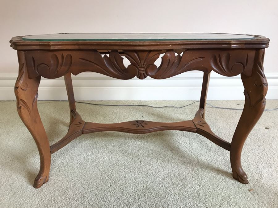 Vintage Wooden Glass Top Coffee Table