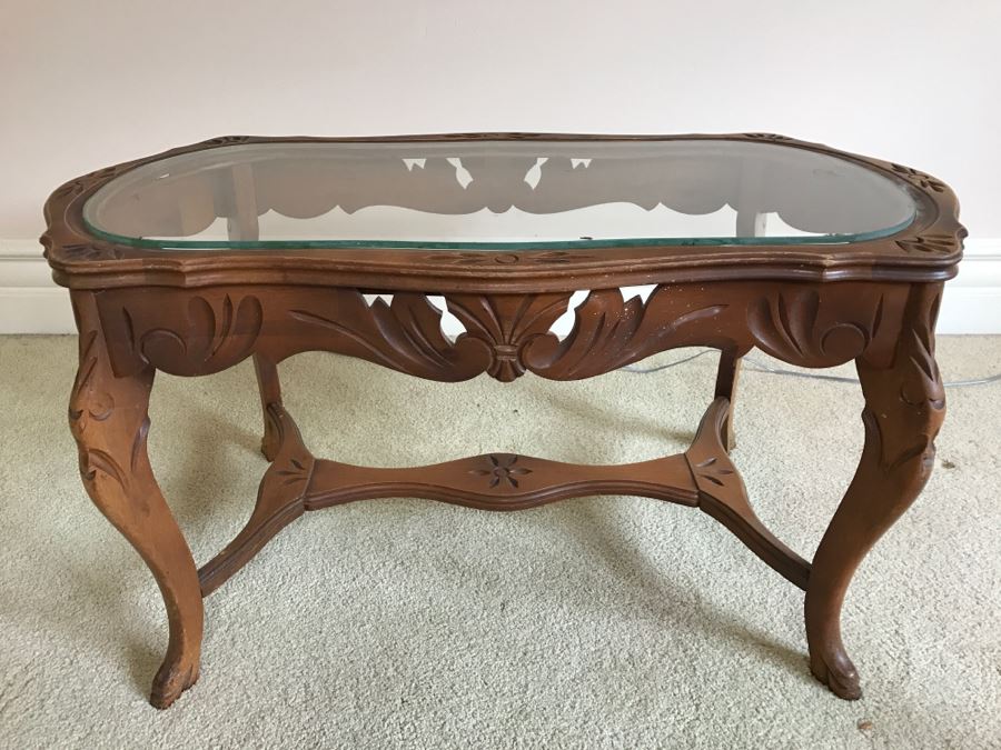 Vintage Wooden Glass Top Coffee Table [Photo 1]
