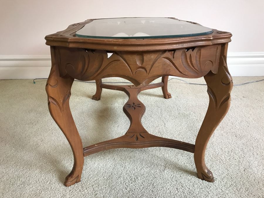 Vintage Wooden Glass Top Coffee Table [Photo 9]
