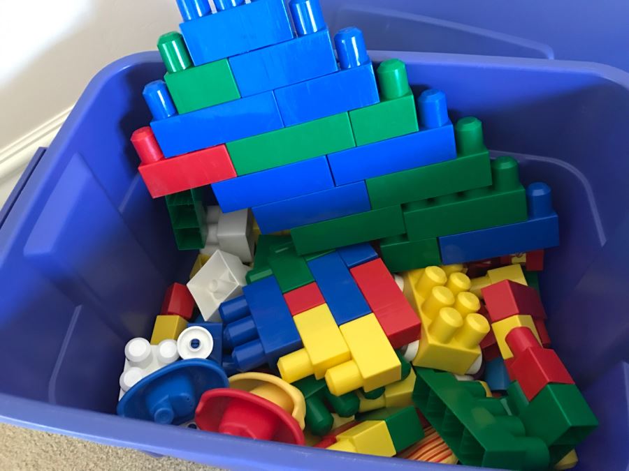 Plastic Bin Filled With Mega Blocks [Photo 3]