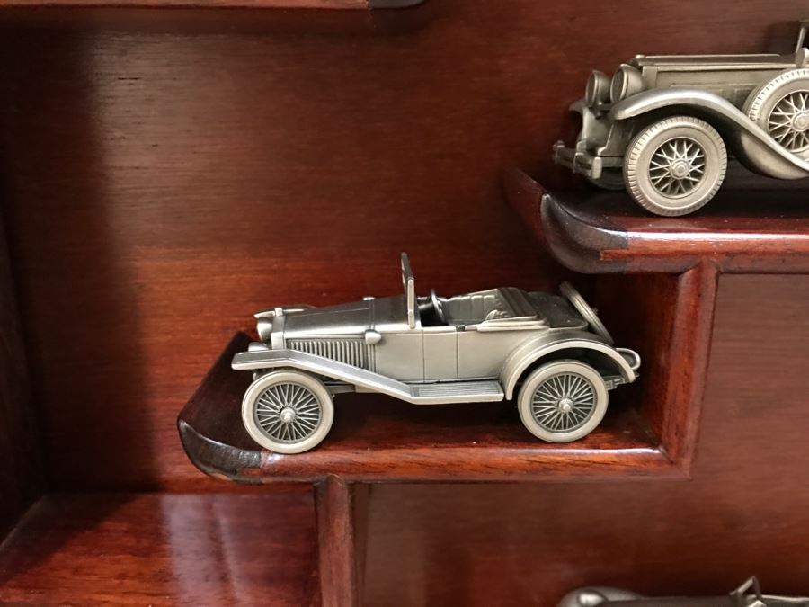 Huge Collection Of (21) Danbury Mint Pewter Classic Cars Of The World In An Asian Rosewood Hanging Display Box With Glass Front [Photo 18]