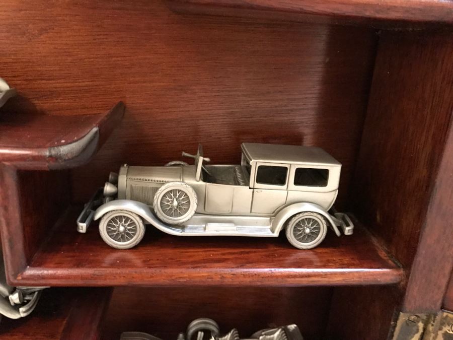 Huge Collection Of (21) Danbury Mint Pewter Classic Cars Of The World In An Asian Rosewood Hanging Display Box With Glass Front [Photo 23]