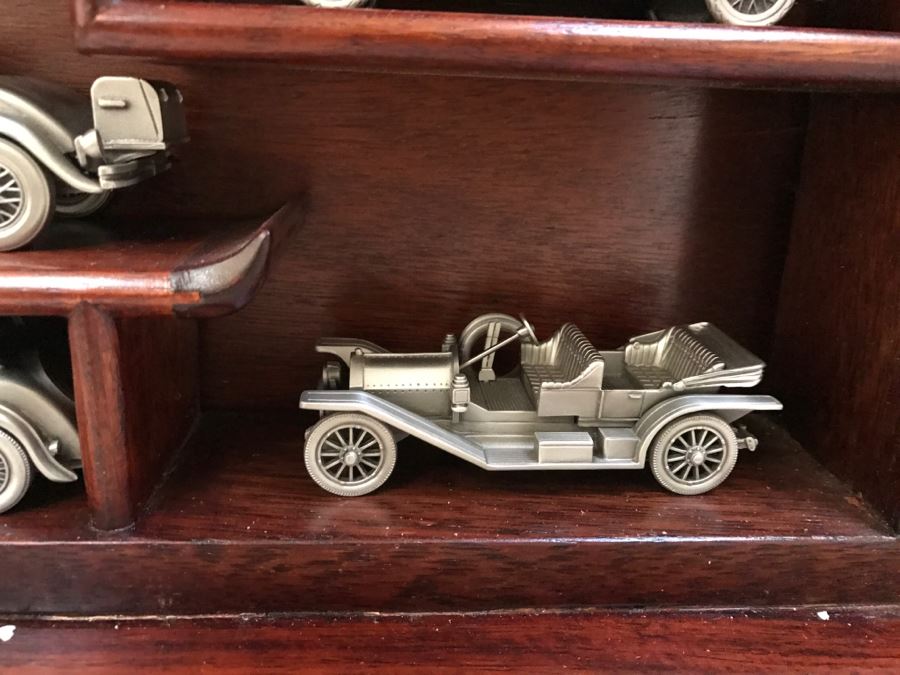 Huge Collection Of (21) Danbury Mint Pewter Classic Cars Of The World In An Asian Rosewood Hanging Display Box With Glass Front [Photo 26]