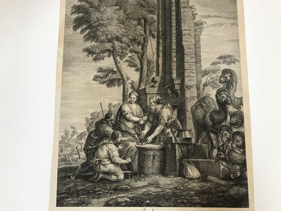 Antique Engraving Of Paolo Paul Veronese Painting Rebecca Engraving By Jean Moyreau (1690-1762) [Photo 4]