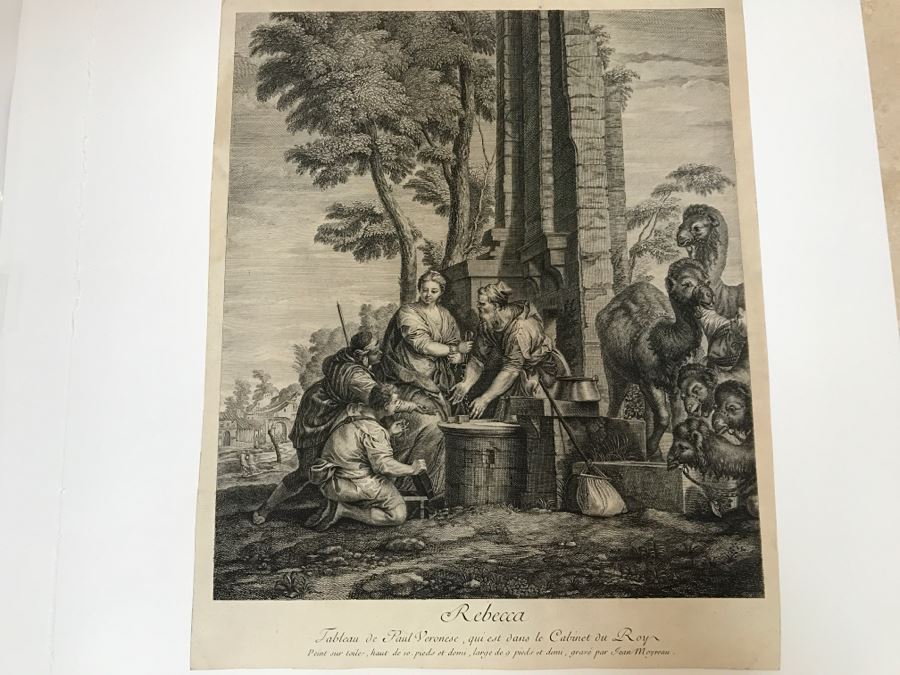 Antique Engraving Of Paolo Paul Veronese Painting Rebecca Engraving By Jean Moyreau (1690-1762) [Photo 1]
