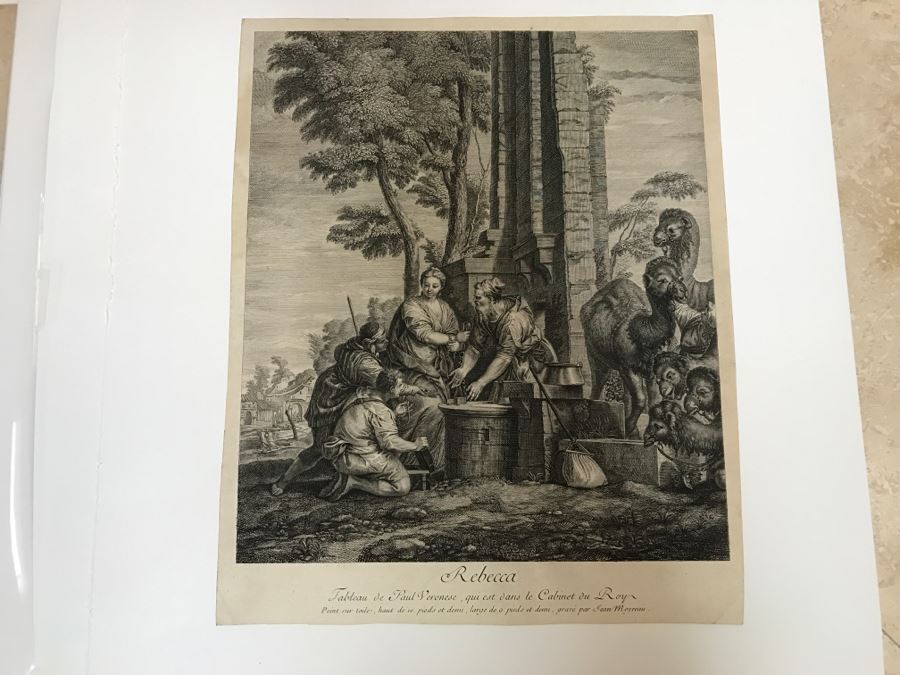 Antique Engraving Of Paolo Paul Veronese Painting Rebecca Engraving By Jean Moyreau (1690-1762) [Photo 3]