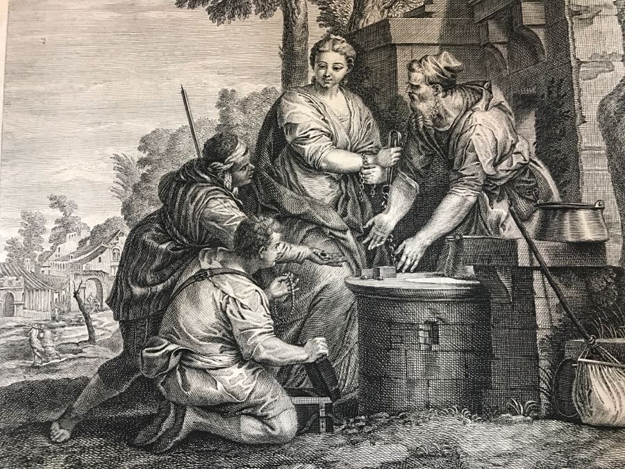 Antique Engraving Of Paolo Paul Veronese Painting Rebecca Engraving By Jean Moyreau (1690-1762) [Photo 6]