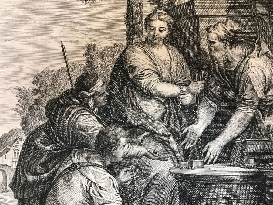 Antique Engraving Of Paolo Paul Veronese Painting Rebecca Engraving By Jean Moyreau (1690-1762) [Photo 8]