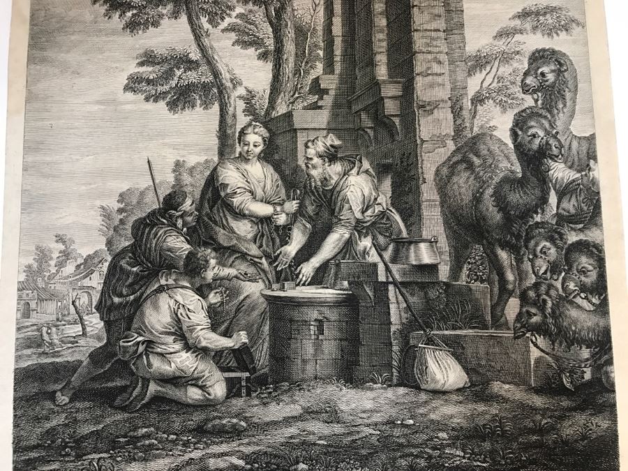 Antique Engraving Of Paolo Paul Veronese Painting Rebecca Engraving By Jean Moyreau (1690-1762) [Photo 5]
