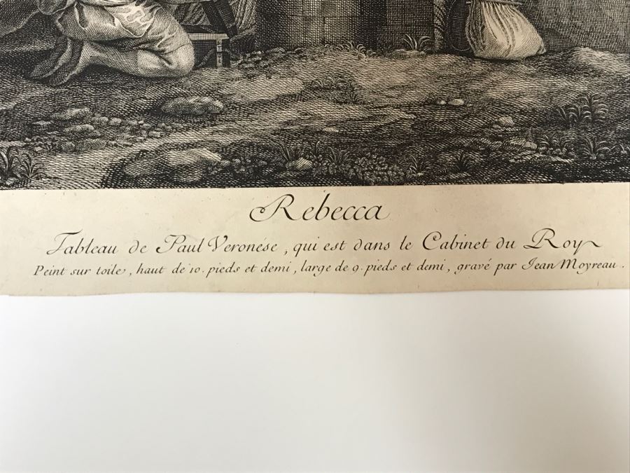 Antique Engraving Of Paolo Paul Veronese Painting Rebecca Engraving By Jean Moyreau (1690-1762) [Photo 15]