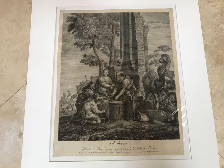 Antique Engraving Of Paolo Paul Veronese Painting Rebecca Engraving By Jean Moyreau (1690-1762) [Photo 2]