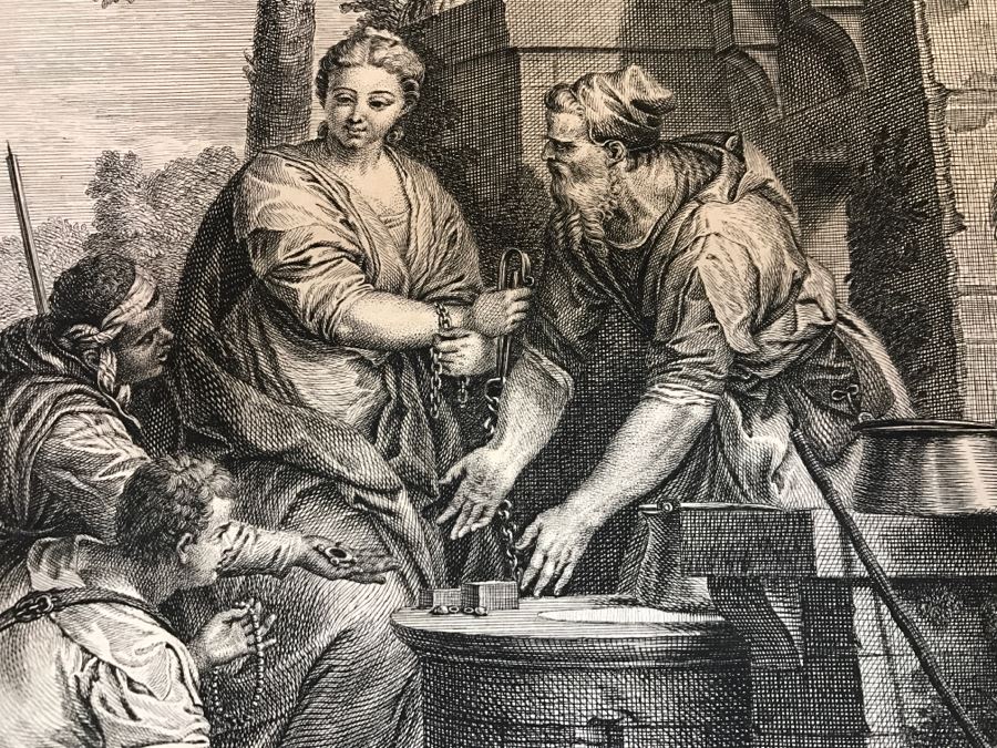 Antique Engraving Of Paolo Paul Veronese Painting Rebecca Engraving By Jean Moyreau (1690-1762) [Photo 9]