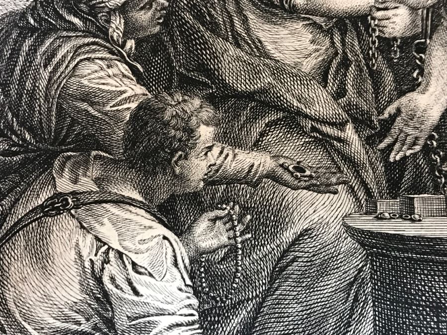 Antique Engraving Of Paolo Paul Veronese Painting Rebecca Engraving By Jean Moyreau (1690-1762) [Photo 14]