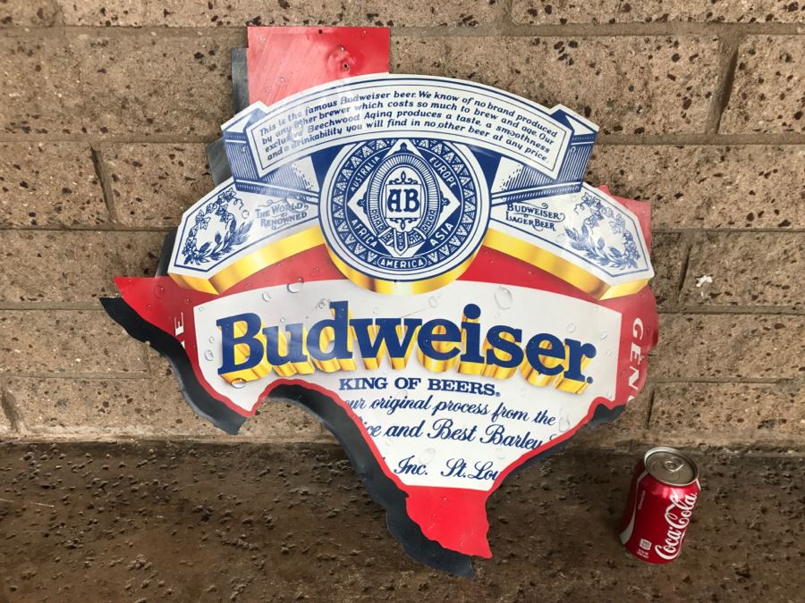 Vintage 1989 Budweiser Beer King Of Beers Texas Official Bar Metal Litho Advertising Sign 1'11' X 1'11' [Photo 8]