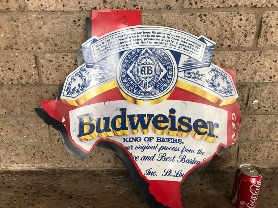 Vintage 1989 Budweiser Beer King Of Beers Texas Official Bar Metal Litho Advertising Sign 1'11' X 1'11' [Photo 5]