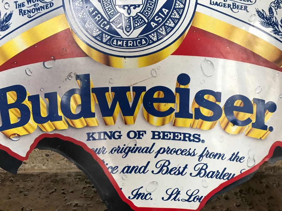 Vintage 1989 Budweiser Beer King Of Beers Texas Official Bar Metal Litho Advertising Sign 1'11' X 1'11' [Photo 4]