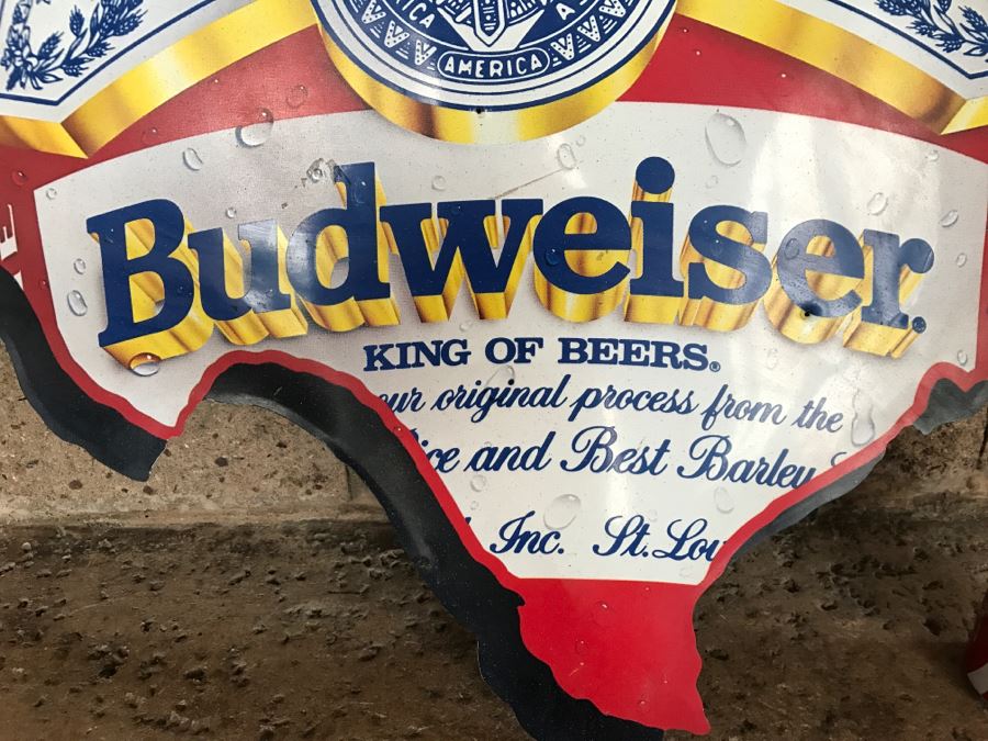 Vintage 1989 Budweiser Beer King Of Beers Texas Official Bar Metal Litho Advertising Sign 1'11' X 1'11' [Photo 3]