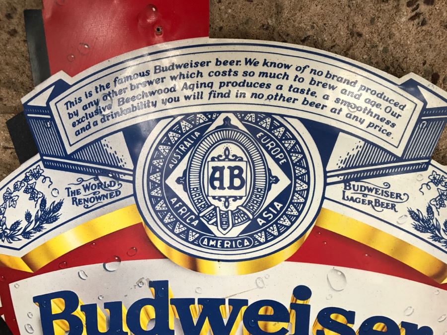 Vintage 1989 Budweiser Beer King Of Beers Texas Official Bar Metal Litho Advertising Sign 111 