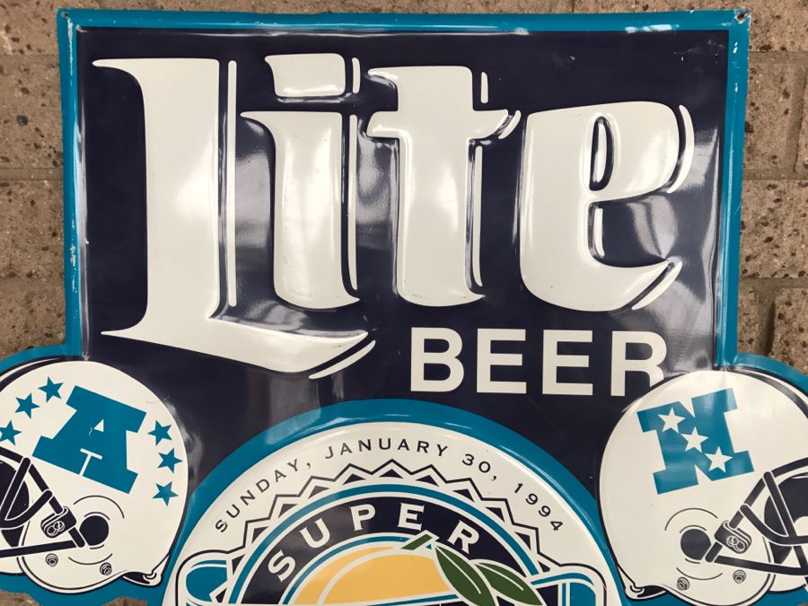 Vintage 1993 Lite Beer NFL Football Super Bowl XXVIII Sun, Jan 30, 1994 Georgia Dome, Atlanta Official Bar Metal Litho Advertising Sign 3'1' X 2'8' [Photo 3]
