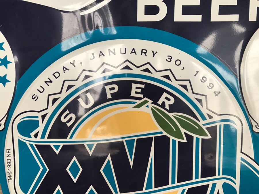 Vintage 1993 Lite Beer NFL Football Super Bowl XXVIII Sun, Jan 30, 1994 Georgia Dome, Atlanta Official Bar Metal Litho Advertising Sign 3'1' X 2'8' [Photo 6]