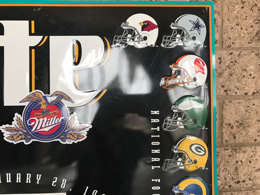 Vintage 1995 Miller Lite Beer NFL Football Super Bowl XXX Jan 28, 1996 Sun Devil Stadium, Arizona Official Bar Metal Litho Advertising Sign 2'7' X 3'1' [Photo 6]